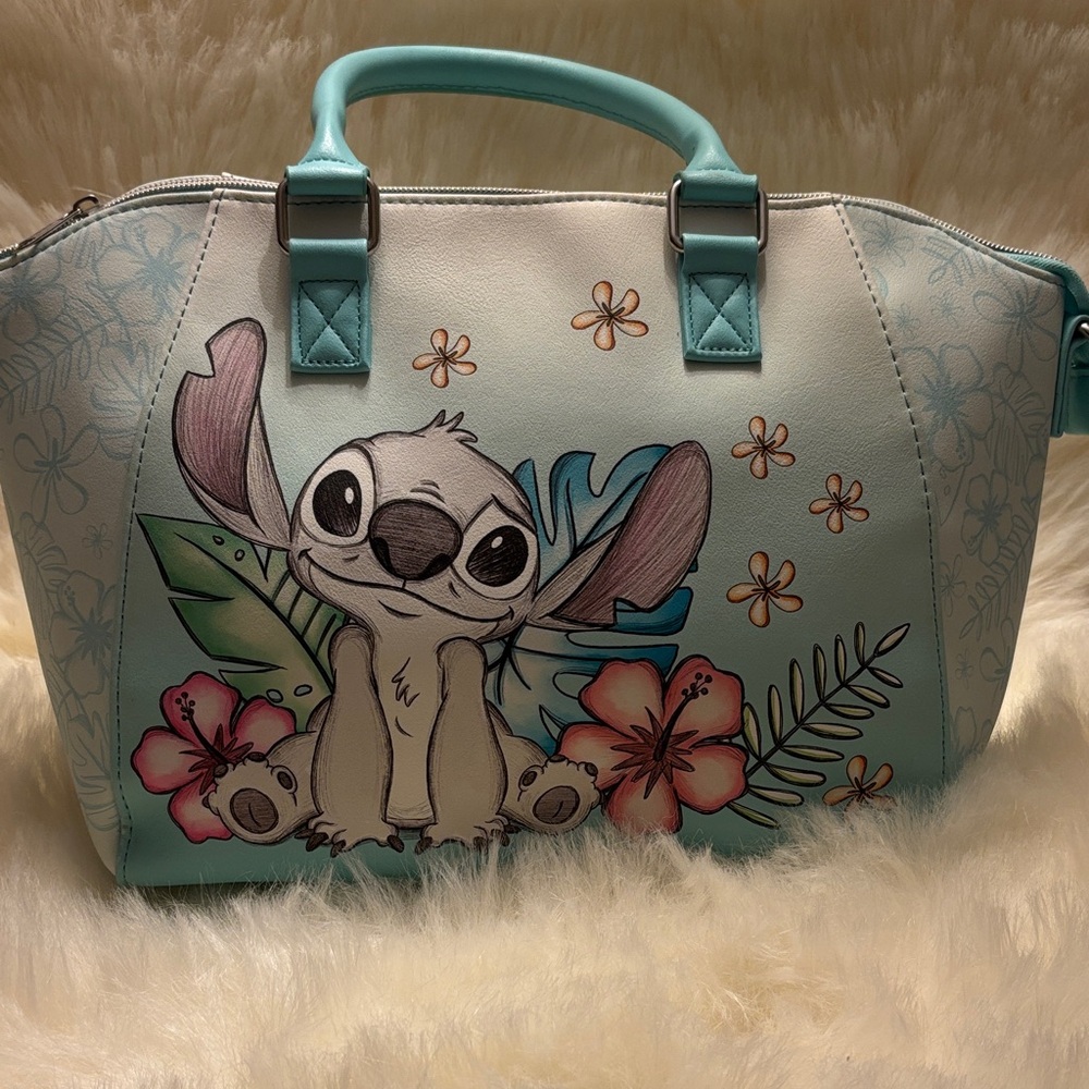 Like New Disney Loungefly Stitch Floral Satchel - Blue and White
